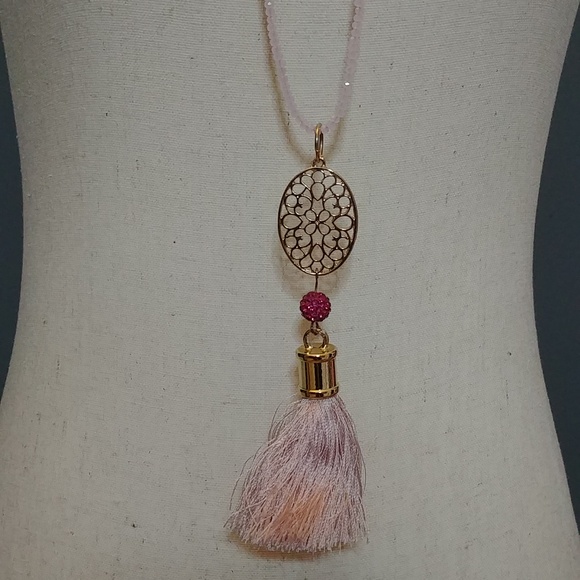 Pink Beaded Long Statement Necklace - Picture 5 of 9